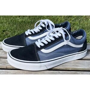 Vans Old Skool Shoes Mens Size 10.5 Black Blue White Suede Canvas Skate Sneakers